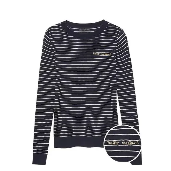 Banana Republic Silk Cashmere Striped Sweater Navy White Women’s Small Nautical - Picture 4 of 15